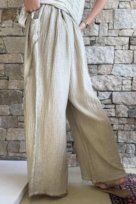 Rustic Nature Bubble Cotton Split Kick Pant Washed Oat